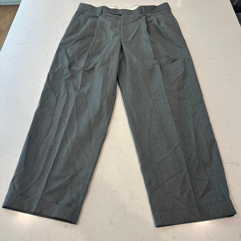 Joseph & Feiss Mens Gray Pleated Wide Leg Wool Blend Dress Pants Trousers 36x28